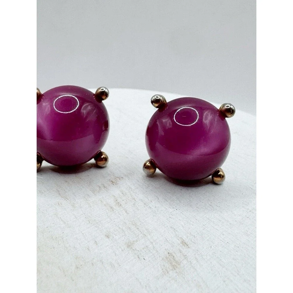 Vtg Pink Moon glow Thermoset Cabochon Round Cufflinks Menswear MCM Mid Century